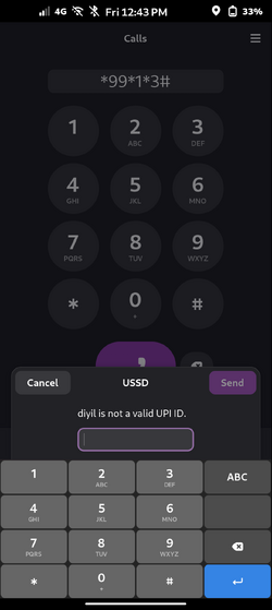 USSD failure with vi