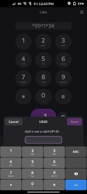 USSD failure with vi